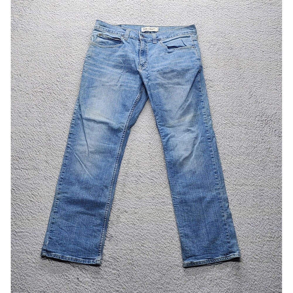 True Craft Men's Jeans 32x30 relaxed Light Wash Stretch Blue (33x29)